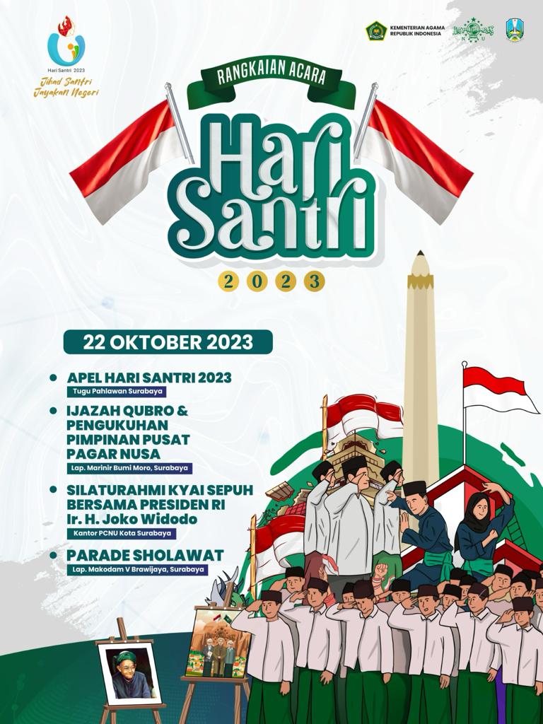Rangkaian Acara Hari Santri
21-22 Oktober 2023.

Jihad Santri, Jayakan Negeri
<a href="/Kemenag_RI/">Kementerian Agama RI</a> 
<a href="/nahdlatululama/">Nahdlatul Ulama</a>