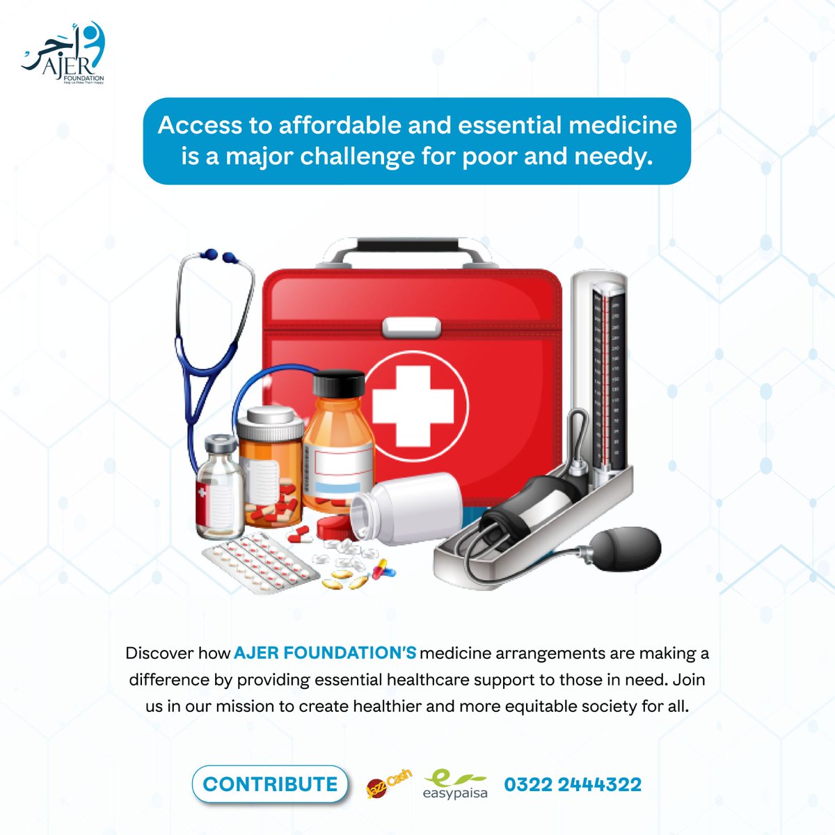 Ensuring Easy Access to Medicine & Essentials for the Needy
.
.
.
#CommunitySupport#HealthcareForAll #HelpingHands #AjerCares #SupportingTheNeedy #GivingBack #TogetherWeCan
