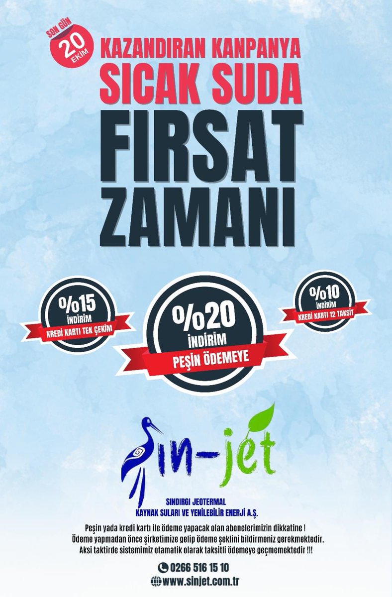 JeotermalS's tweet photo. Sayın Abonelerimiz;
        2023-2024 ısınma sezonu faturalandırma dönemiyle özellikle emekli abonelerimizden gelen talepler dikkate alınarak diğer şartlar ve ücretler aynı kalmak şartı ile ve sadece emeklilere özgü olmak üzere kredi kartına ödemede https://t.co/VQYuwkfVbl