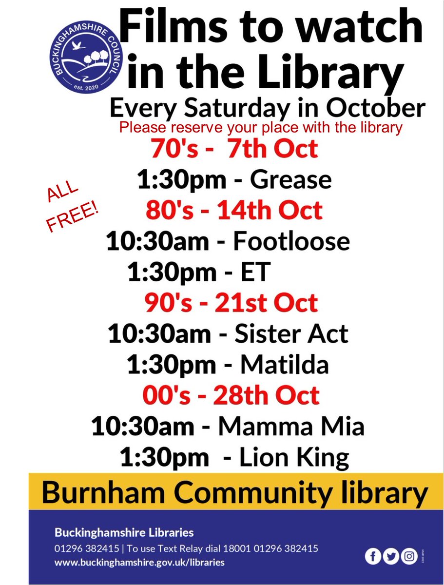 Come along to Burnham Library and celebrate our 50th anniversary with a free film (donations welcome!) friendsofburnhamlibrary.org