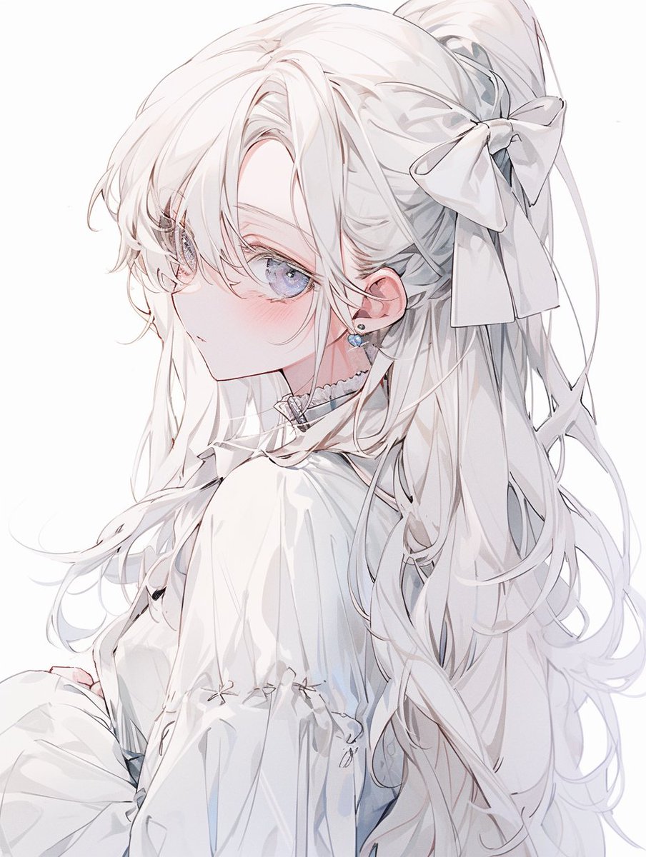 1girl solo long hair white background white hair looking at viewer simple background  illustration images