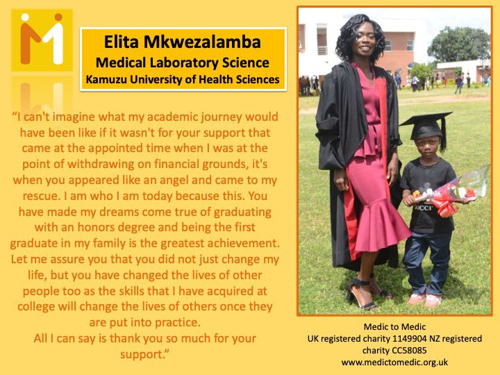 👩‍🎓 Did you know #MedictoMedic provide scholarships to a range of health workers through their training? 

🔬Medical Laboratory Scientists help clinicians diagnose patient conditions through accurate processing and testing of lab samples. 

👏Well done Elita 🙌