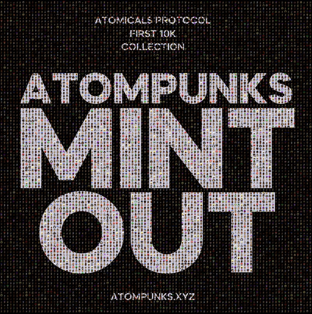 AtomPunks_'s tweet photo. @atomicalsxyz
Another milestone for Atomicals protocol
10K mint out,you guys are amazing😉 
#punks #atompunks #arc20 #Bitcoin  #NFTs #BTC https://t.co/l8T5i0pgrB