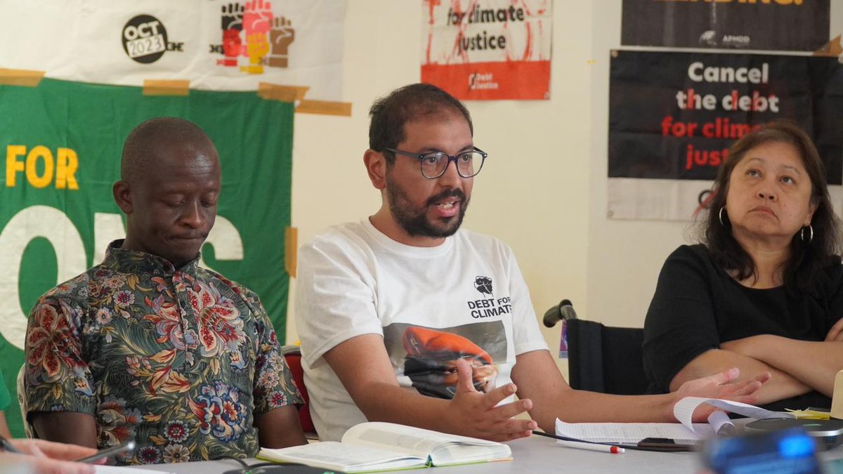 @AsianPeoplesMvt @IMFNews Raouf of @DebtforClimate says we are facing an unethical war against global powers and the continuation of colonialism. He strongly calls for #debtcancellation and to organize and mobilize together before COP30 in 2025.