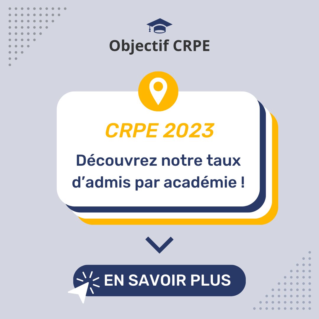 ObjectifCrpe's tweet image. Découvrez en détail le taux d'admis au CRPE 2023 de nos élèves 👉zurl.co/z36Z
Le nombre de postes ouverts diffère selon chaque académie en fonction de leurs besoins. Par conséquent, les taux d’admission sont très différents d’une académie à une autre !
#crpe2024