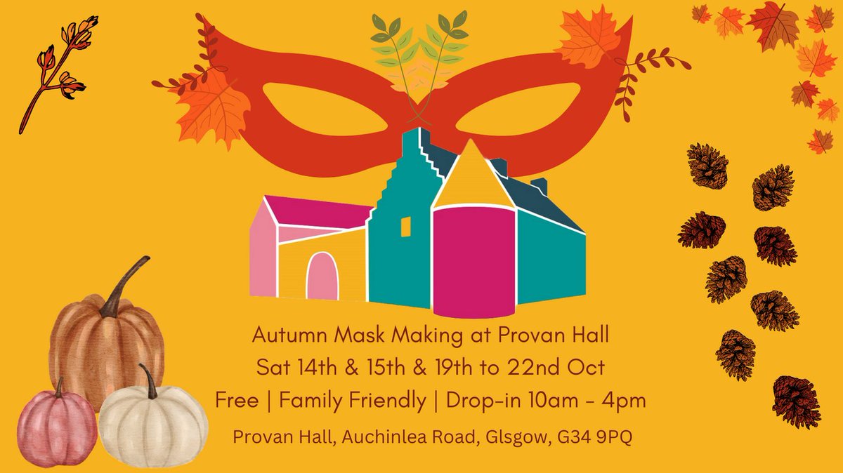 Happy October holidays Glasgow! We are open today and Sunday 10am - 4pm with family friendly autumn mask making in our activities room. Free parking and free entry to the medieval Provan Hall. 

#provanhall #easterhouse #glasgow #familfriendly #glasgowmuseum #