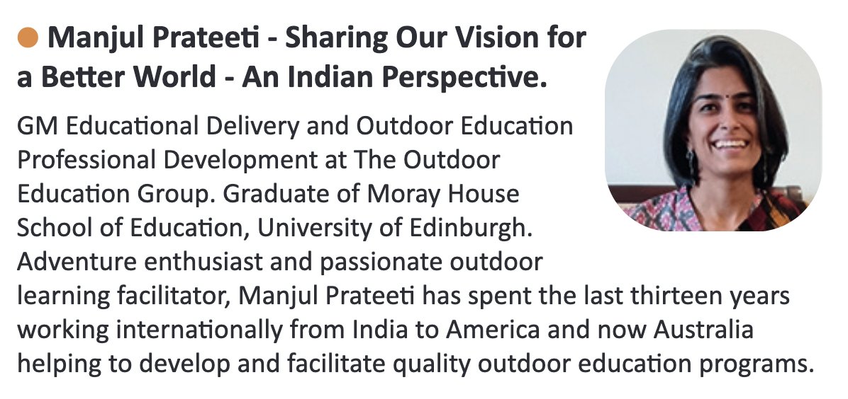 IOLOutdoorProfs's tweet photo. An inspirational and enlightening first speaker at the IOL 2023 Online Conference. 
Thank you Manjul. 👏👏👏
#outdoorlearningconference #outdoorlearning https://t.co/8x4UwUSXbG