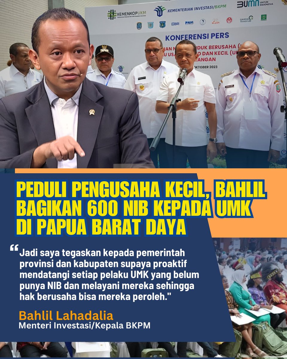 Peduli Pengusaha Kecil bagikan 600 NIB kepada UMKM Papua <a href="/mohmahfudmd/">Mahfud MD</a> <a href="/ganjarpranowo/">Ganjar Pranowo</a>
#BahlilUMK
