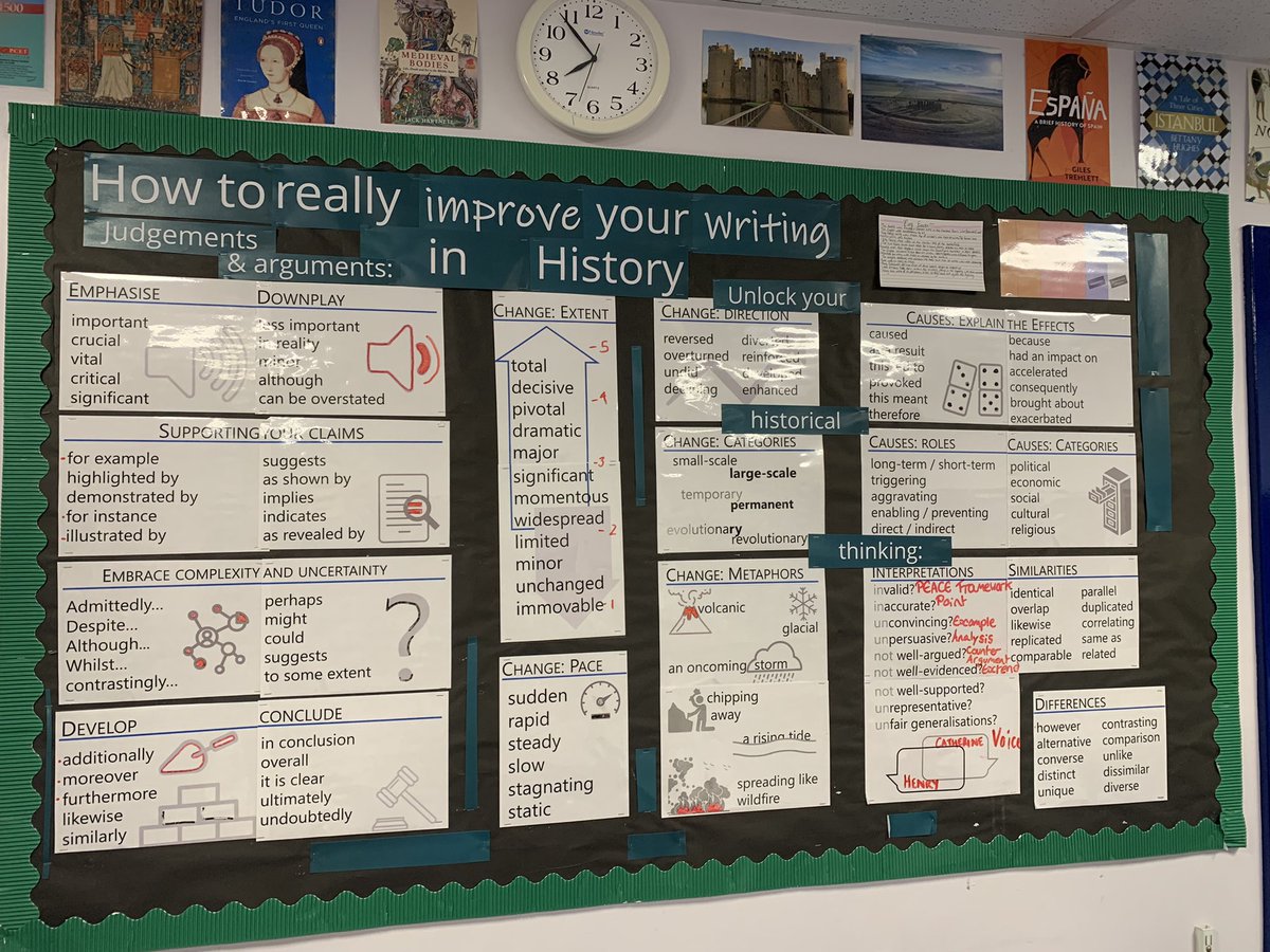 Redesigned a few displays  in the department recently including updating a new green ‘How to improve your writing’ Thanks again to <a href="/HughJRichards/">Hugh Richards</a> for this. It’s green because students get extra credit from me for using these key words in their writing (marked with my green pen).