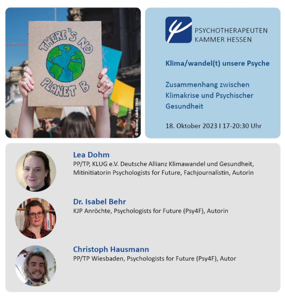 PTK_Hessen's tweet photo. 📅Jetzt anmelden zu unserer Online-Fortbildung im Rahmen der #WocheDerSeelischenGesundheit: „Klima/wandel(t) unsere Psyche“ 🌍👤am 18.10➡️Zusammenhänge von Klimawandel &amp; #PsychischerGesundheit. Vorträge, Übungen, Reflektion. Info&amp;Anmeldung: https://t.co/4ddKqihLKV @LeaDohm https://t.co/SSKA4eriLB