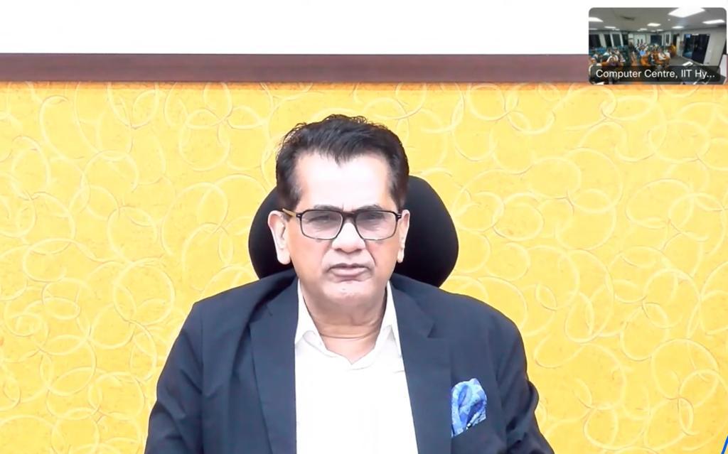 EduMinOfIndia's tweet photo. The Chief Guest, Shri @amitabhk87, G20 Sherpa of India, virtually addressed the participants and winners of the Model G20 initiative, at @IITHyderabad  with his insightful words.

The Model #G20 initiative uniquely merged education and diplomacy, refining participants' academic skills through numerous activities. It integrates learning with real-world applications, empowering them to explore education, innovation and inclusivity. 

Topics such as Sustainable Development Goals, circular economy, climate change, multilateral reforms, digitalization, women-led developments and geopolitical crises were thoroughly examined. The platform catalysed critical thinking, effective communication, and problem-solving attitudes, urging participants to address global challenges and policy issues. 

The initiative cultivated honed abilities, fostering vibrant intellectual commitment, youth energy and a profound sense of responsibility. This intellectual journey marked a milestone, encouraging participants to push knowledge and creativity boundaries. 

The achievements of participants will inspire others to contribute positively to the world. @g20org