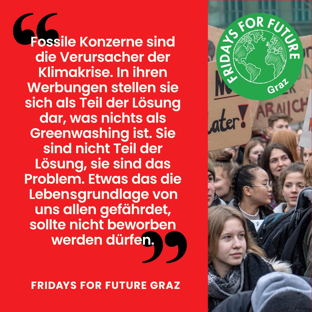 Werbefrei (@werbe_frei) on Twitter photo Klare Worte von <a href="/FFFGraz/">FridaysForFutureGraz</a> !
Unterschreibt daher bitte unsere Petition gegen #fossileWerbung in #Graz
→ grazohnefossilewerbung.at Klare Worte von <a href="/FFFGraz/">FridaysForFutureGraz</a> !
Unterschreibt daher bitte unsere Petition gegen #fossileWerbung in #Graz
→ grazohnefossilewerbung.at