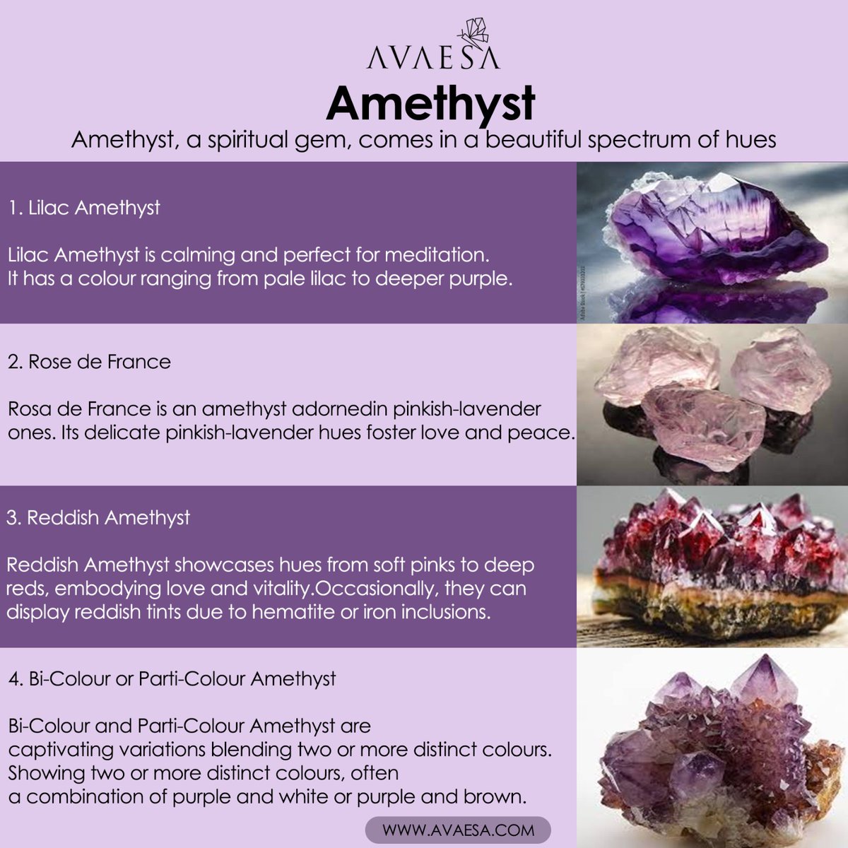 Discover the calming lilacs and gentle pinks of Amethyst.
#amethyst #amethystlove #amethystlover #crystallove #crystalcolor #gemstonelover #gemstonecolour #crystalmagic #CrystalColors #amethystpurple