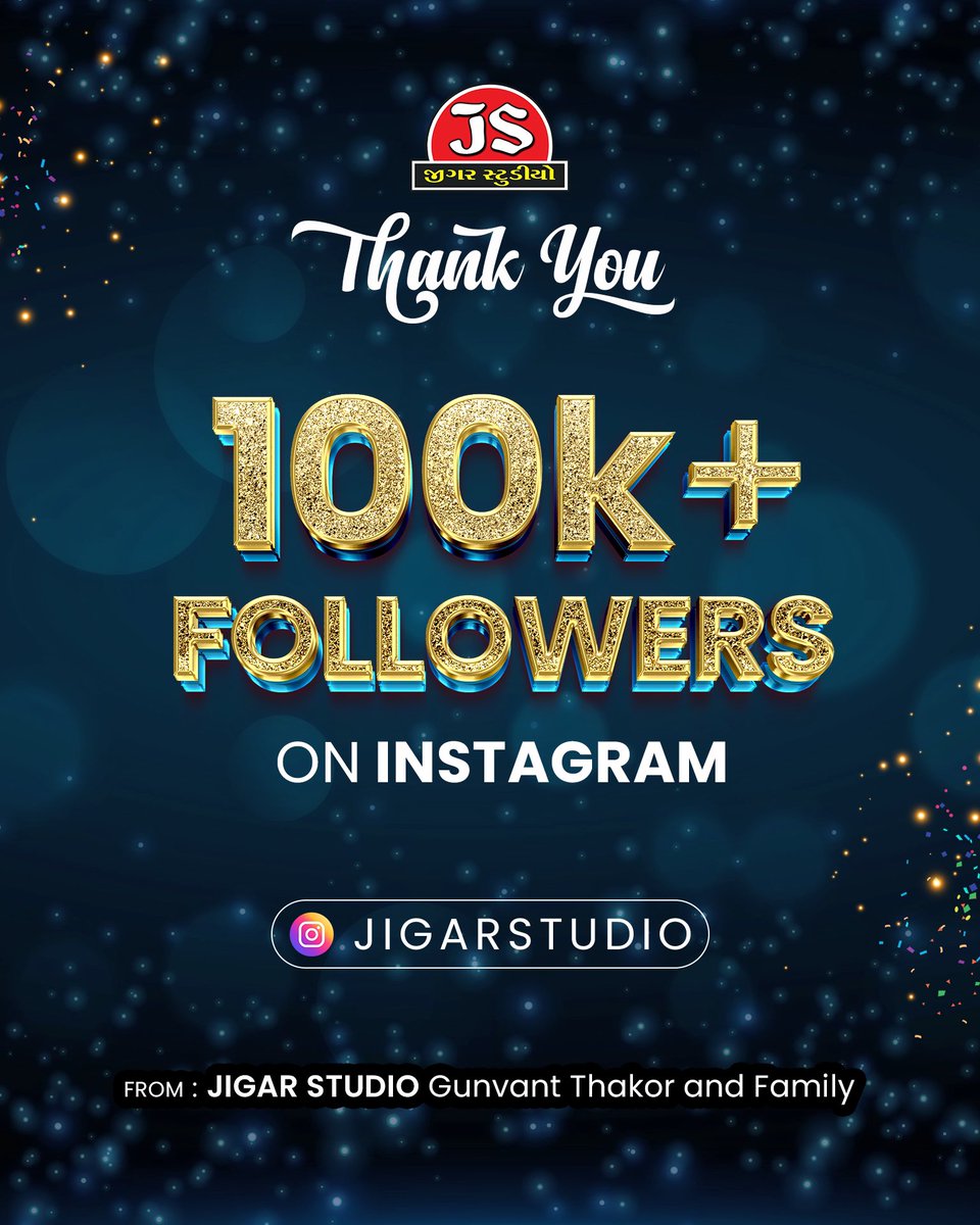JigarStudio's tweet photo. આપ સૌના સાથ સહકાર અને સહયોગ થી જીગર સ્ટુડિયો ના Instagram એકાઉન્ટ ના 100K (1 લાખ) થી વધુ ફોલોવર્સ થયા છે તે બદલ આપ સૌનો ખૂબ ખૂબ આભાર

#jigarstudio #gunvantthakor #100k #followers #insta https://t.co/MJ4cakV60p