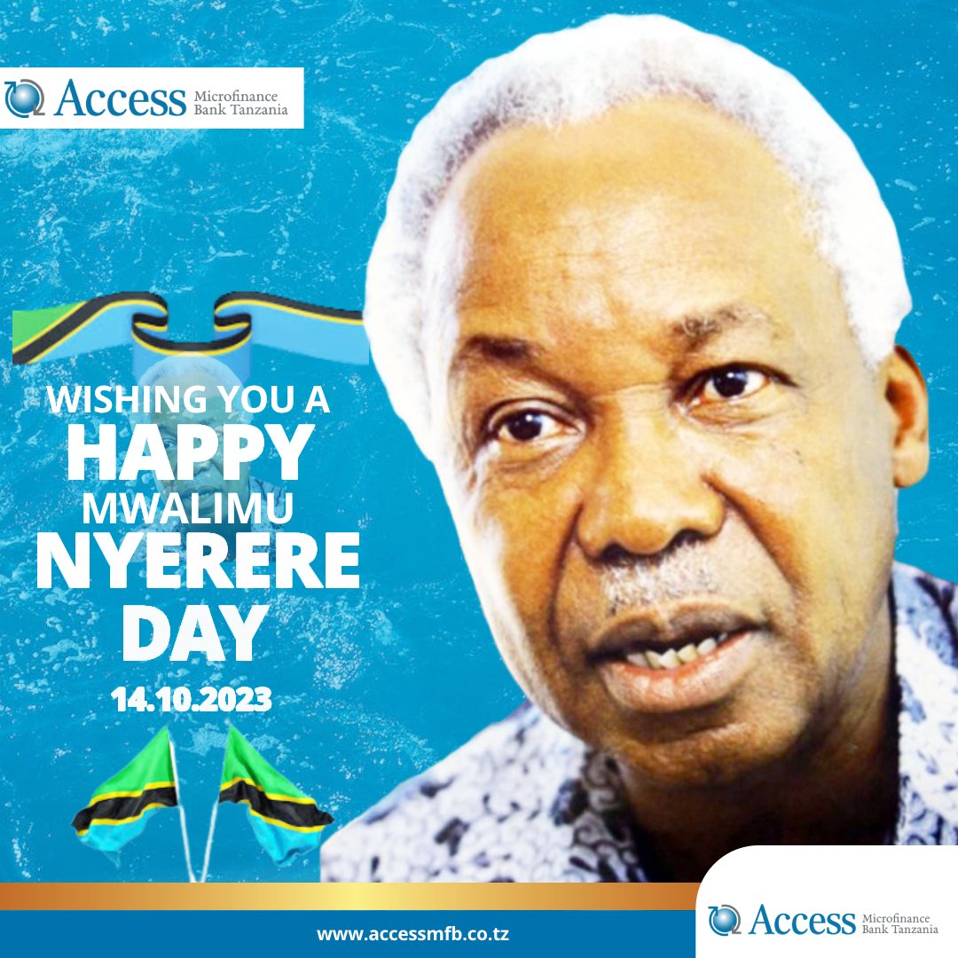 Tunawatakia waTanzania wote kwa ujumla mapumziko mema ya sikukuu ya Mwalimu Nyerere . Matawi yetu yote hayatafunguliwa kwa siku ya leo mpaka siku ya Jumatatu. Huduma zetu zinaendela kupatikana kupitia  #AccessMobile #AccessWakala au #ATMzaUmjojaSwitch zilizopo kote nchini .