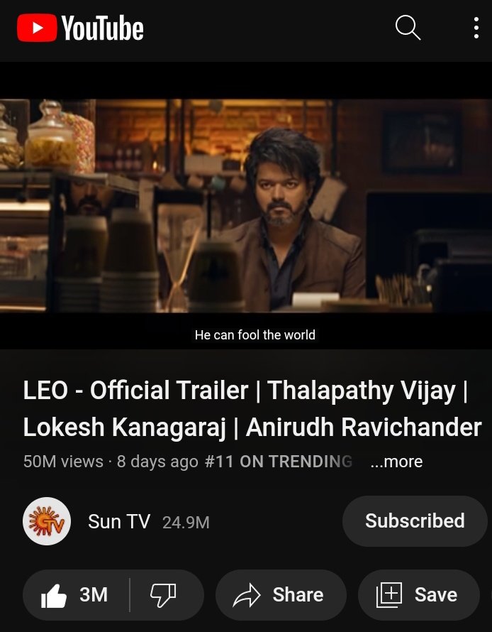 TM_MrJilla's tweet image. #LeoTrailer Hits 3M Likes &amp;amp; 50M Views 💥💥😍

#LeoFDFS #Leo @actorvijay