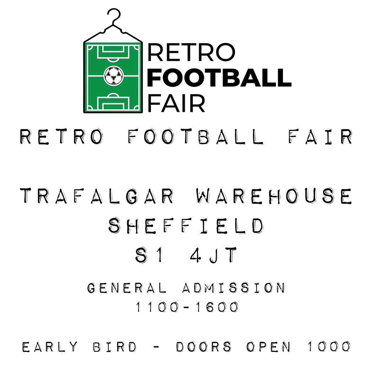 Join Retro Football Shirts and a host of other great sellers tomorrow at Trafalgar Warehouse, Sheffield, S1 4JT. Early Birds - Doors open 1000 - be there earlier for your wristband General admission from 1100. @rff_uk @circa88football @FS101_ #retrofootballfair #rff