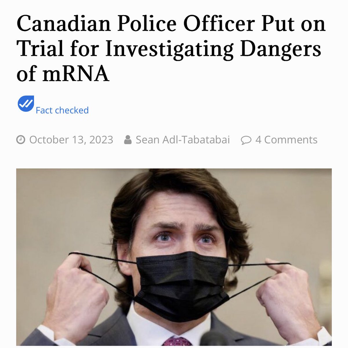 A police detective in Trudeau’s Canada faces a hefty prison sentence for the crime of investigating the dangers of the mNRA vaccinations.

Trudeau is a Big Pharma shill. 🇨🇦