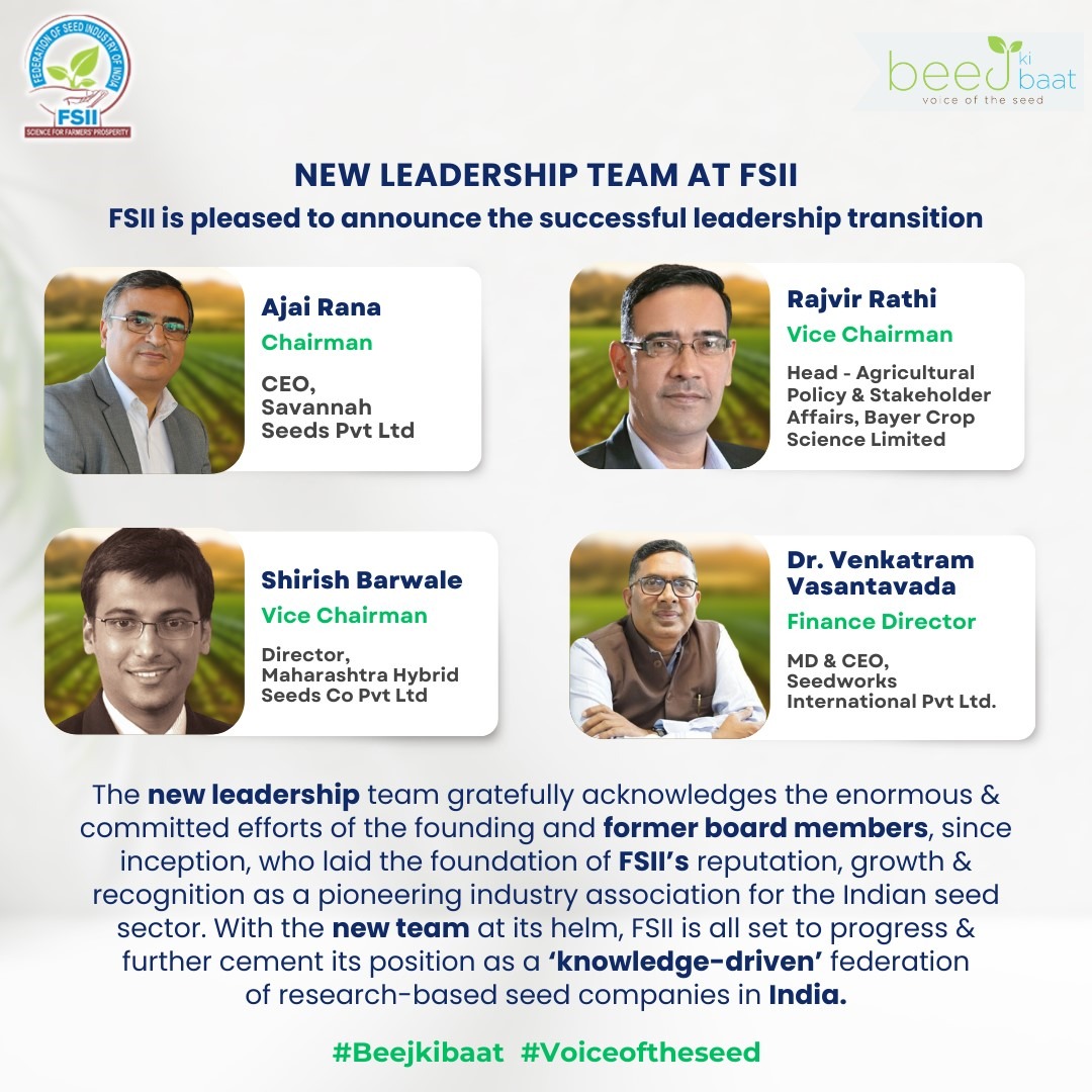 FSII welcomes our new #leadership team and extends heartfelt thanks to our former Board members for their pivotal role in our #growth and recognition. On our path to becoming a knowledge-driven #federation of research-based seed companies!

#FSII #voiceoftheseed #beejkibaat
