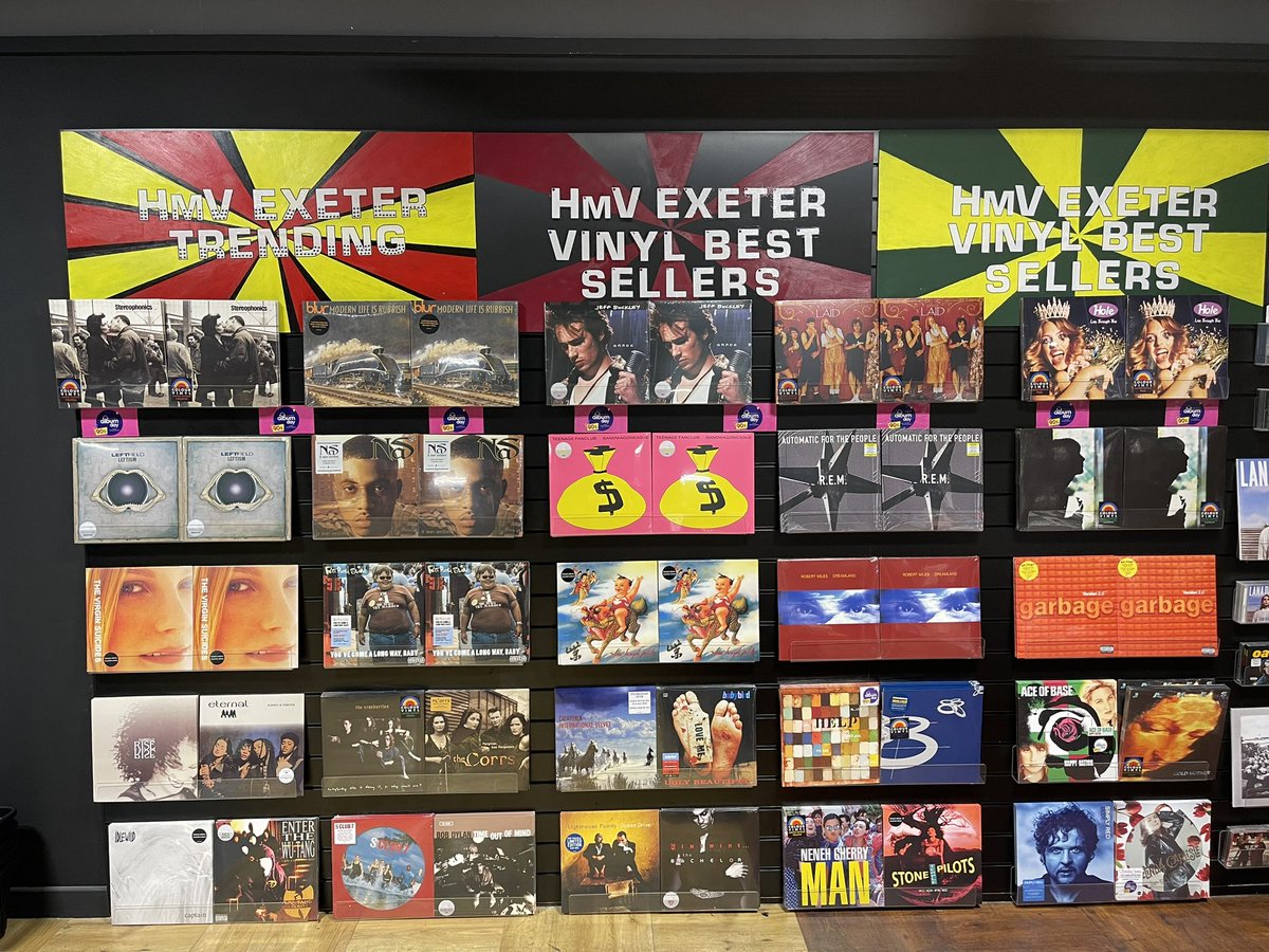 hmvExeter's tweet photo. 🎶 National Album Day 2023 🎵 This year’s theme is the 90s, with classic albums from that decade on exclusive coloured vinyl - #Stereophonics #Blur #Corrs #Nas #JeffBuckley #Eternal #Cranberries #Gabrielle #Leftfield #FatBoySlim #StoneTempkePilots #REM #NAD23 #Garbage #SimpleRed https://t.co/E2wsgg213s