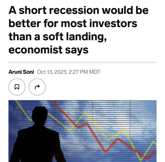 WallStreetMav's tweet photo. New Media Narrative: Recession is better than a soft landing 🤡🌎

They know a recession is coming, so it is time to train you into believing that is a good thing. https://t.co/sIo2tfukkm