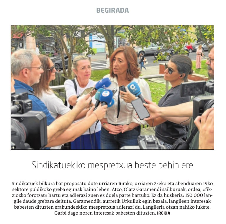 LABpublikoa's tweet photo. «Sindikatuekiko mespretxua beste behin ere» [@garamendiol - @garanet-en #begirada-n]

#PUBLIKOetaINDARTSU
#SORTUetaEGONKORTU
#U25greba
#A19greba
#GrebaFeministaOrokorra https://t.co/qGByFvjpJl