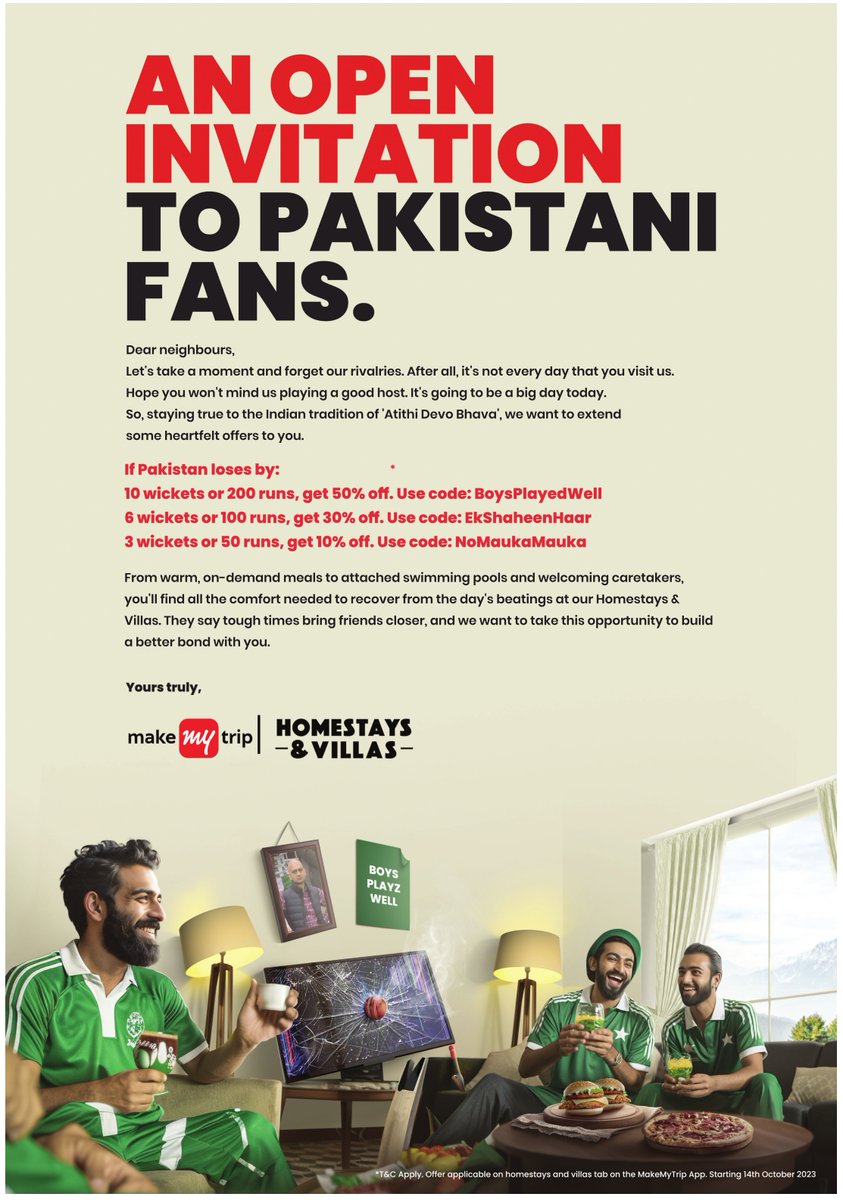 A not so cool ad by <a href="/makemytrip/">MakeMyTrip</a> 

#IndiaVsPakistan #CWC23 #MMT