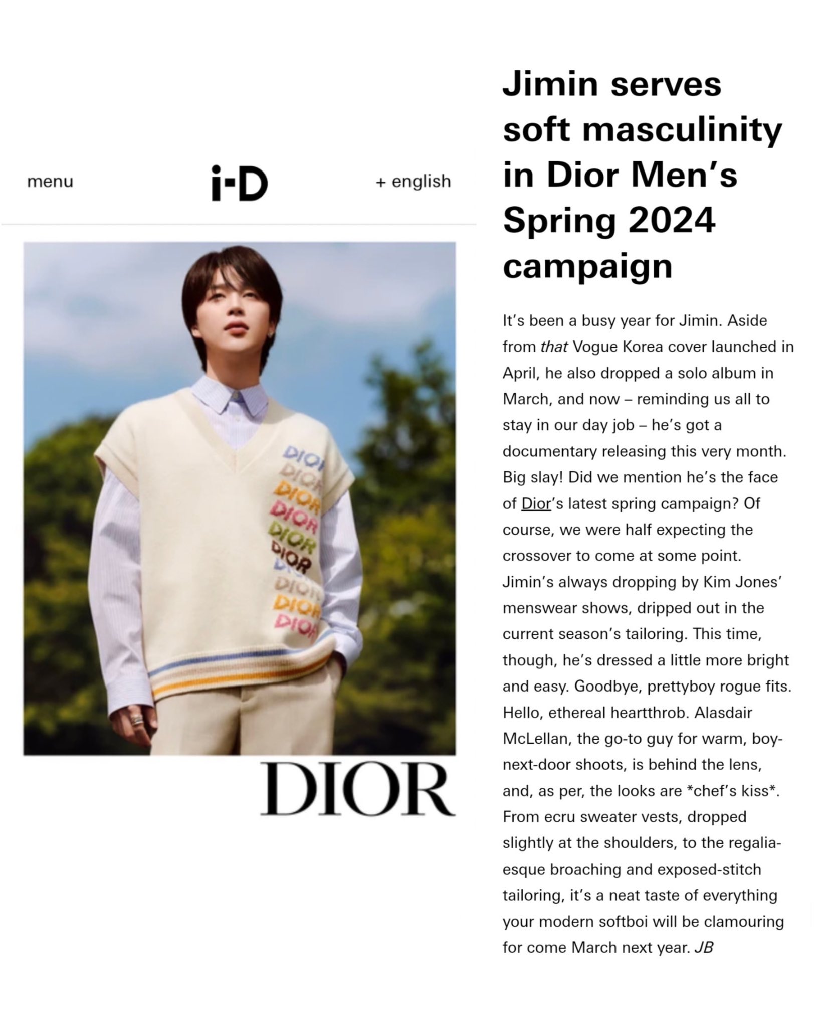 BTS' Jimin is the Face of Dior's Spring 2024 Campaign