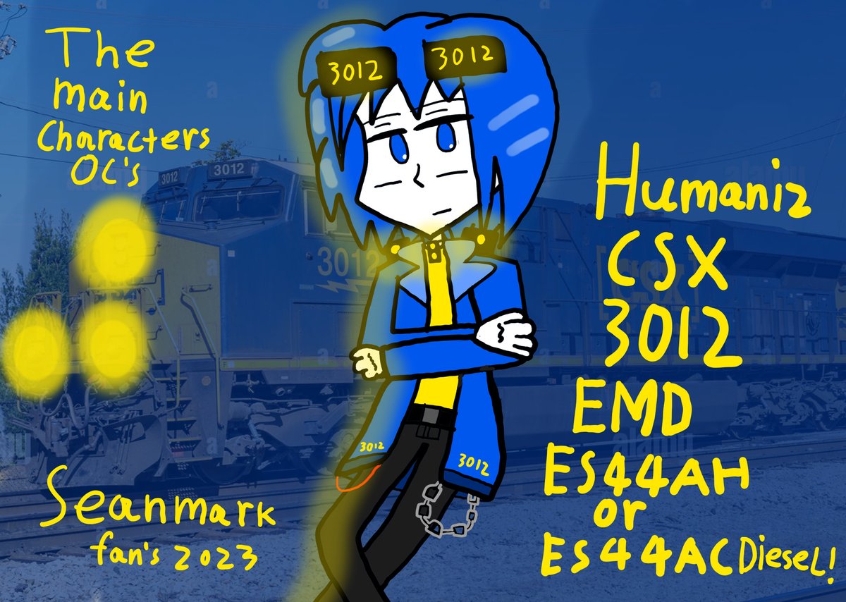 AAwvr1206's tweet photo. Meet Humaniz CSX 3012 Of EMD ES44AH Or ES44AC Diesel!  The main Characters OC's Big Fan In Railfan/Railway!  #Railfan #CSX3012 #CSX #Fanart #OC #Characters #Humaniz! https://t.co/BJp3tHq2hz