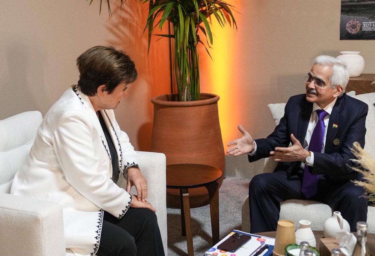 ReserveBankOfIndia (@rbi) on Twitter photo Governor Shaktikanta Das <a href="/DasShaktikanta/">Shaktikanta Das</a> had a meeting with Kristalina Georgieva <a href="/KGeorgieva/">Kristalina Georgieva</a> , the Managing Director of the International Monetary Fund <a href="/IMFNews/">IMF</a>, at #Marrakech on the sidelines of G20 FMCBG and IMF WB Group Annual meetings.
#RBI #RBIGovernor #RBItoday #IMF #G20 Governor Shaktikanta Das <a href="/DasShaktikanta/">Shaktikanta Das</a> had a meeting with Kristalina Georgieva <a href="/KGeorgieva/">Kristalina Georgieva</a> , the Managing Director of the International Monetary Fund <a href="/IMFNews/">IMF</a>, at #Marrakech on the sidelines of G20 FMCBG and IMF WB Group Annual meetings.
#RBI #RBIGovernor #RBItoday #IMF #G20