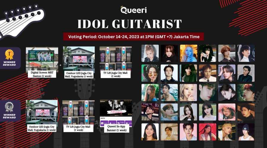 📣STARTING TODAY ‼️

🎸Idol Guitarist🎸

Voting period: October 14-24, 2023  at 13:00 (GMT+7) Jakarta Time 

#Queeri #Queeri_Vote