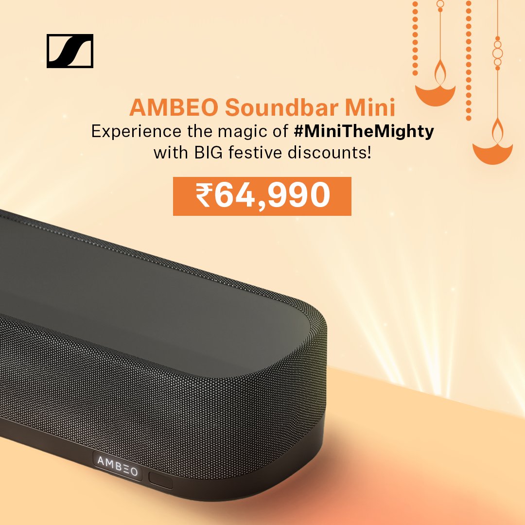 SennheiserIndia's tweet photo. Stylish + immersive + ON SALE! 🛒💥​

This festive season, unveil the future of sound with the #AMBEOSoundbarMini, delivering unmatched audio immersion &amp; effortless smart connectivity. 🎶✨​

Shop here: https://t.co/jYsbyzICzh ​

#SennheiserIndia #MiniTheMighty #AmazonSale https://t.co/GZ7RlqihI1