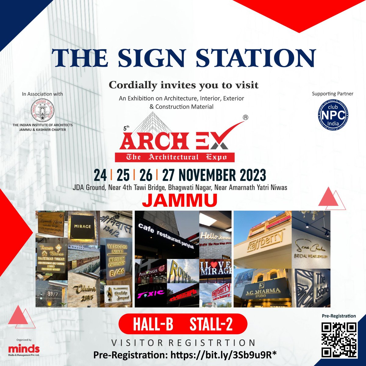 archexofficial's tweet photo. Get ready to meet The Sign Station at ARCHEX - The Architectural Expo.
Save the Dates :- 24 | 25 | 26 | 27 Nov. 2023
Venue - JDA GROUND , Nr.4th TAWI BRIDGE ,
Near Amarnath Yatri Niwas , Jammu.
Register Now
Register now :- https://t.co/2rt6GUrmRU https://t.co/EmvK5KQYqU