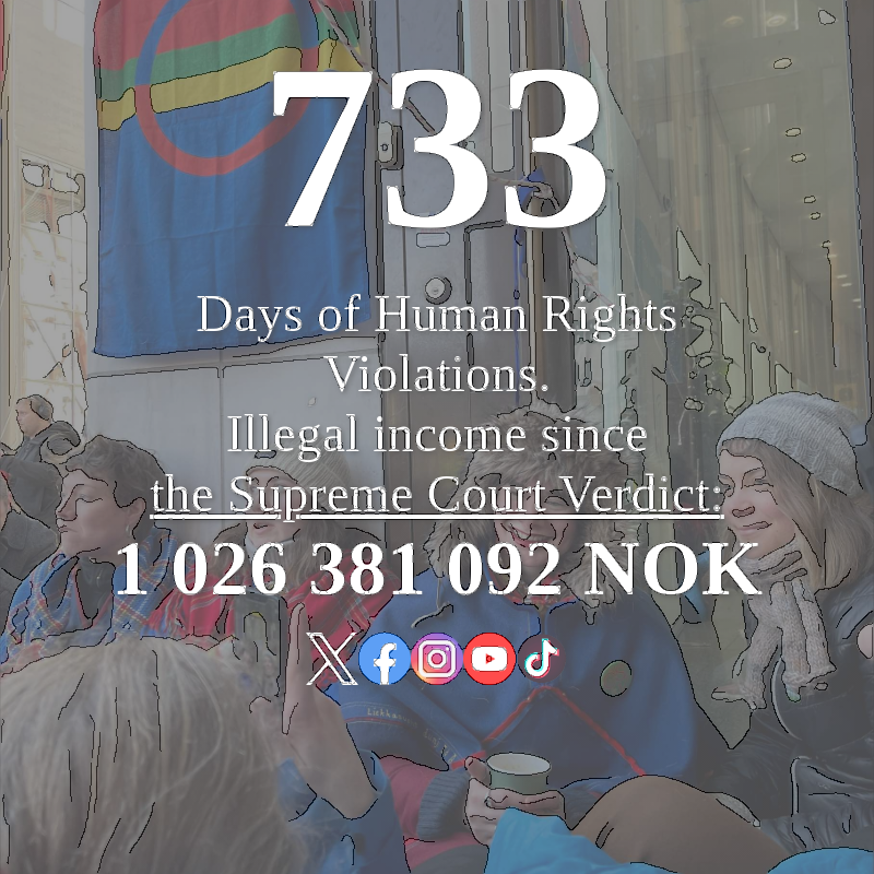 FosenTicker's tweet photo. 733 days and counting!
Indigenous rights are human rights! The Sámi need our support. #StandWithSami #Fosen #JusticeOverMoney
https://t.co/Js6dP3f5TM
https://t.co/HMndLXqoO0 https://t.co/3DvWo638zO