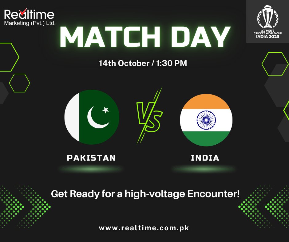 realtimepak's tweet photo. 🏏 Clash of the Titans: Pakistan vs. India! 🇵🇰🇮🇳

The rivalry continues on the cricket field. Get ready for an epic showdown at Ahmedabad!
#realtimemarketing #PAKvsIND #CricketFever #BattleofNations #BabarAzam https://t.co/S8G4pPkZXT