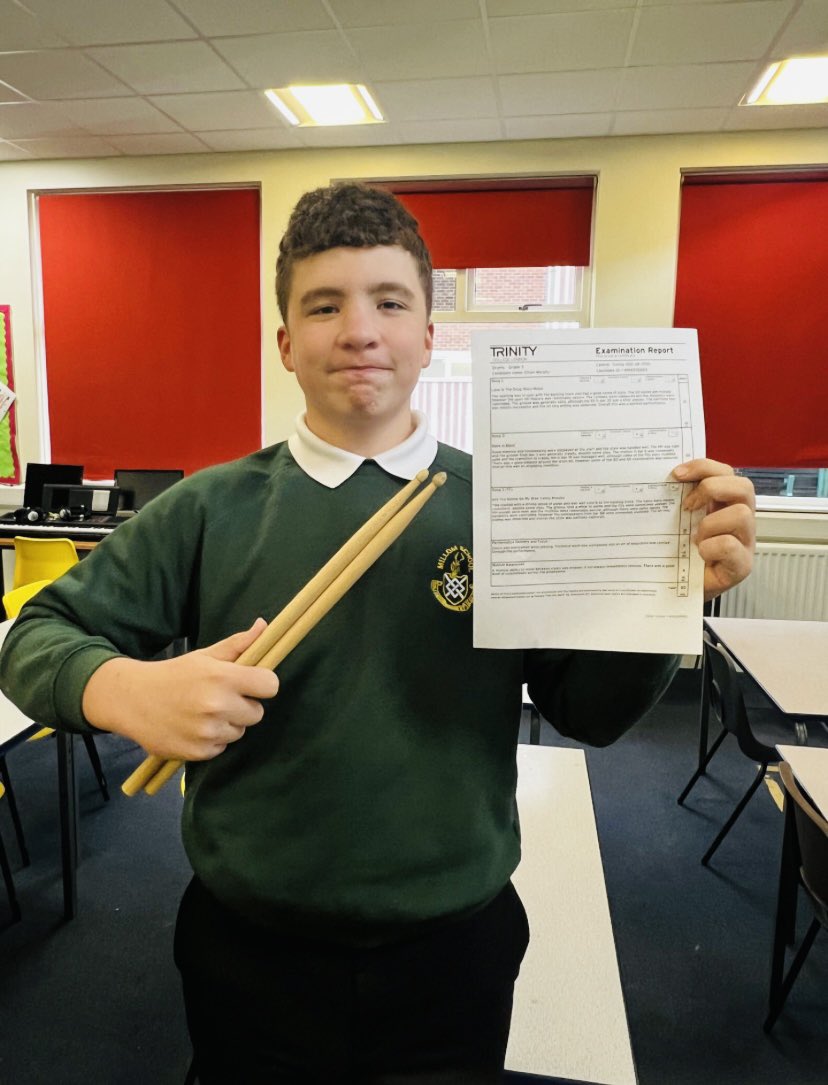 MillomSchool's tweet photo. Congratulations to Ethan @MillomSchool who has passed his Grade 3 Drum exam with a high merit!
#takepart #betterlearner #TakeResponsibility #musicexams #music #drums
π₯³ https://t.co/9Ya6rKdiqi