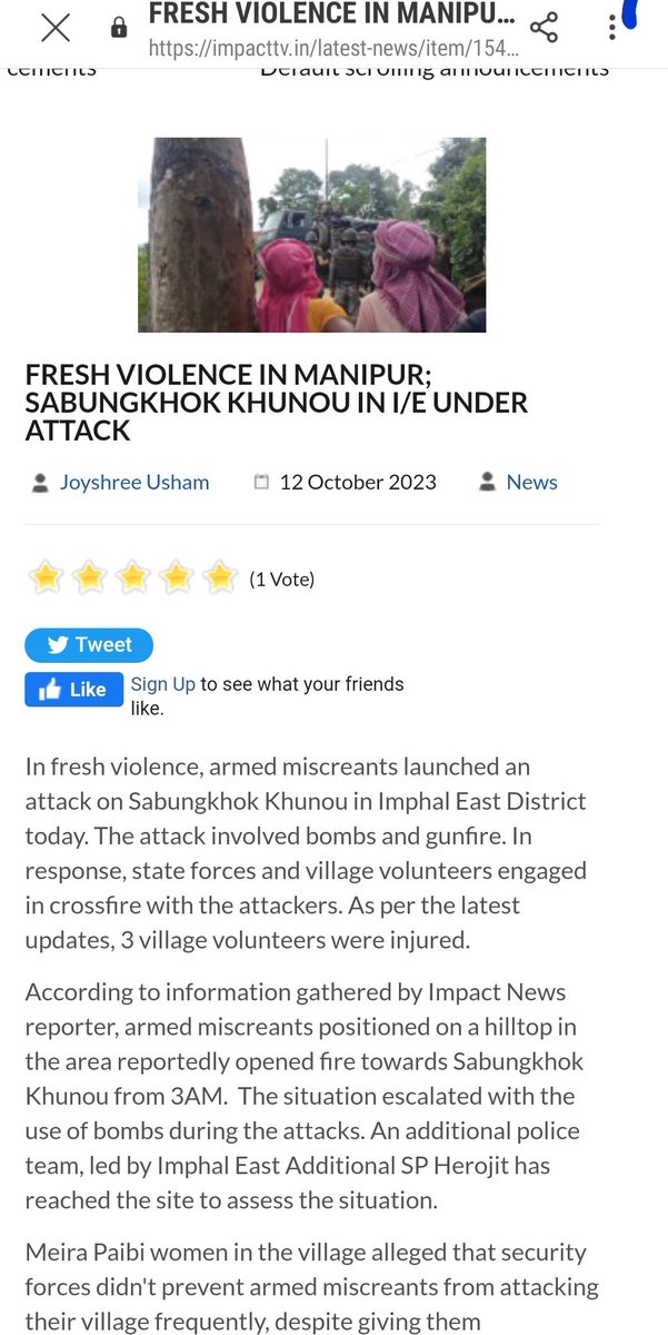 Kuki terr0rists continue attacking Meitei villages and security forces to promote their secessionist agenda.  

There have been three such incidents since the 9th of October:  

1) A team led by Additional SP Operations was ambushed on the way to Moreh. Search operations are