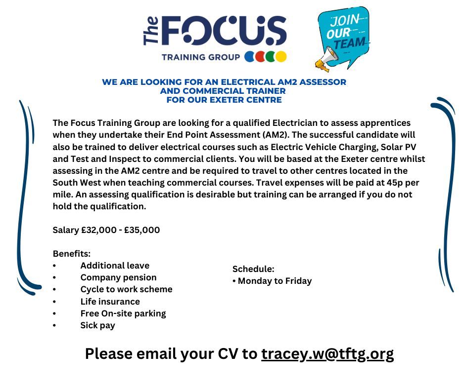 focustrainingsw's tweet photo. 🌟 Exciting Job Opportunity in Exeter 🌟

The Focus Training Group is looking for an AM2 Assessor and Commercial Trainer.
📍 Location: Exeter
📧 Send your CV to: tracey.w@tftg.org

Share this post with anyone you know who might be interested💡 

#JobOpportunity https://t.co/DLVGXIQShw