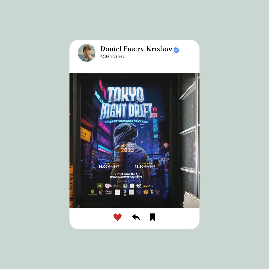 ⠀ 

☰☰☰ 𝑰𝒏𝒔𝒕𝒂𝒈𝒓𝒂𝒎 ☰☰☰☰
𝐝𝐚𝐧𝐫𝐲𝐬𝐡𝐚𝐯 ❘ 𝑝𝑜𝑠𝑡𝑒𝑑  :

It's D-Day! Tokyo Night Drift is on the road to entertain you and expand your adrenalin! Buy your ticket on the spot and be part of this event!

x.com/DRIFTSYNC/stat…

ㅤ