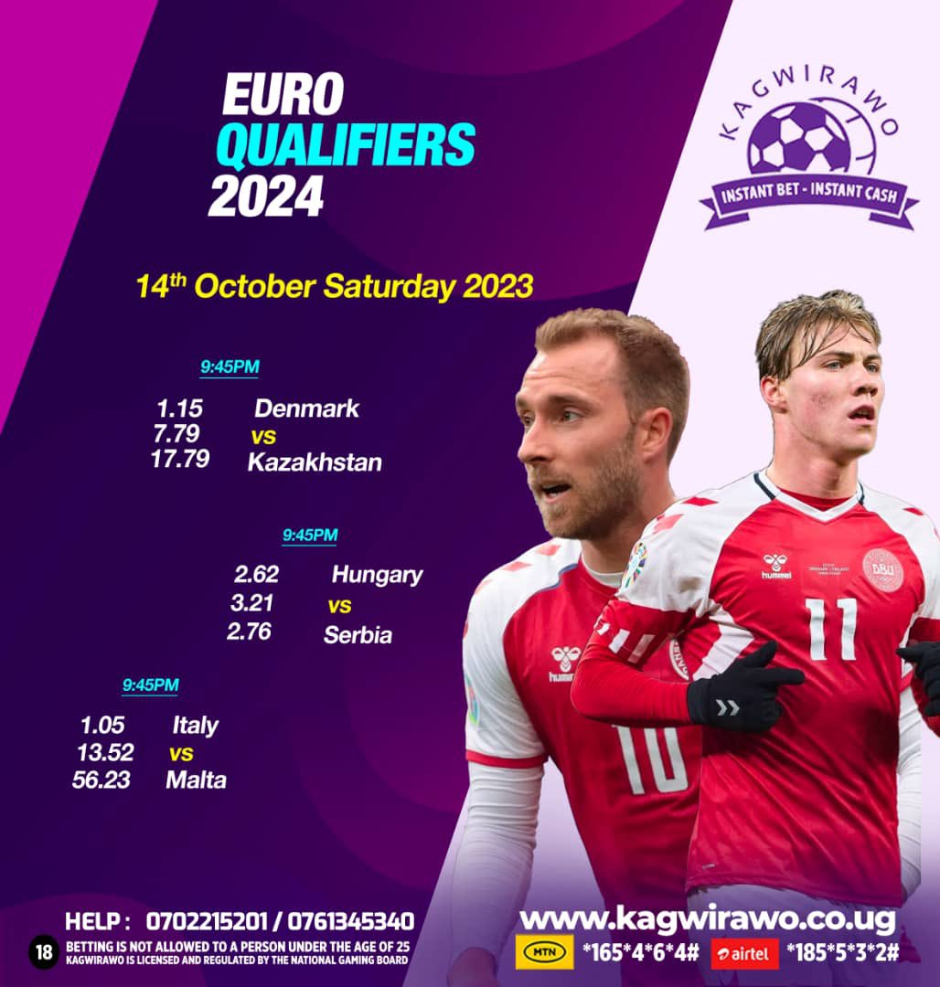 The #Euro2024Qualifiers continue today with amazing fixtures Place your bets via kagwirawo.co.ug for a chance to win millions of money #KagwirawoUpdates