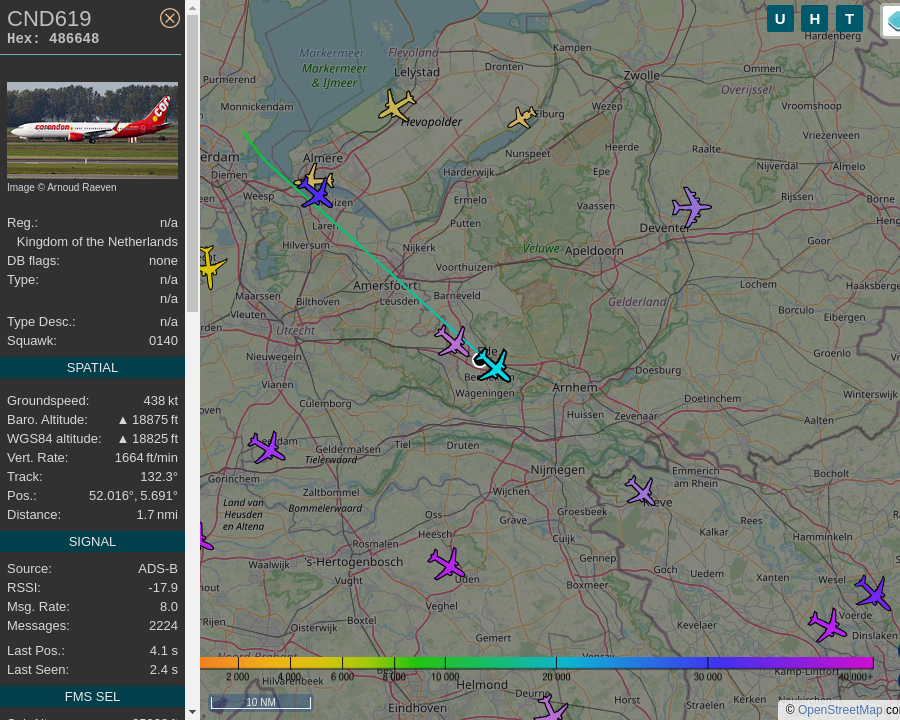 AboveEde's tweet image. #CND619 : #AMS (Amsterdam) to #PVK (Preveza). 0.8 mi away @ 18425 ft and 77.0° frm hrzn, heading SE @ 497.2mi/h 08:41:57. #MovingQuickly #ADSB #dump1090