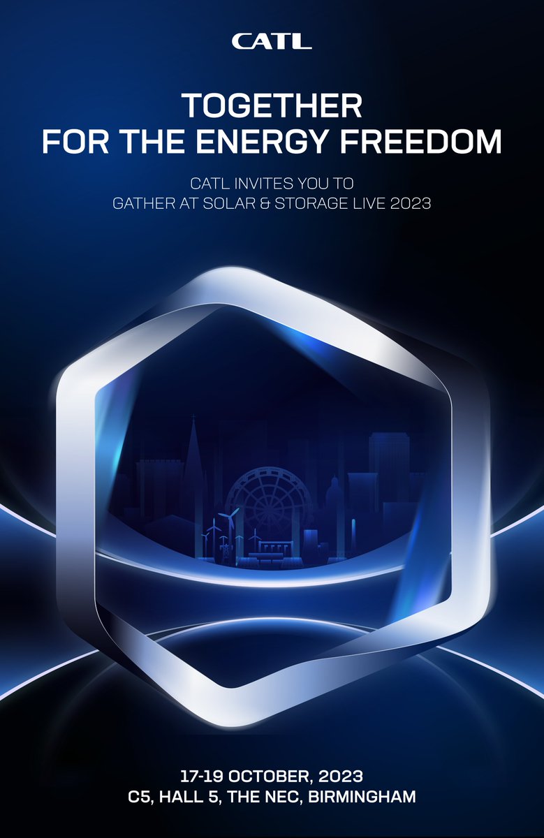 ⌛️Come visit us 17-19 Oct at #SolarStorageLive, the UK’s largest #RenewableEnergy exhibition and check out our newly enhanced liquid-cooling energy storage solutions👀💡

📍Booth: Hall 5 - C5, NEC Birmingham

See you on Tuesday! 🇬🇧🤩 #CATL #innovation