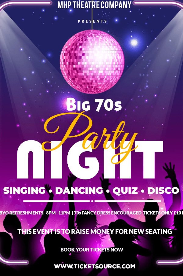 Pop on those flares and get on down to MHP Funky Town! 🕺 🪩 🕺🏿

Our Big 70’s Party Night. 16th &amp; 17th November. 🎟️ buff.ly/3PncQH8