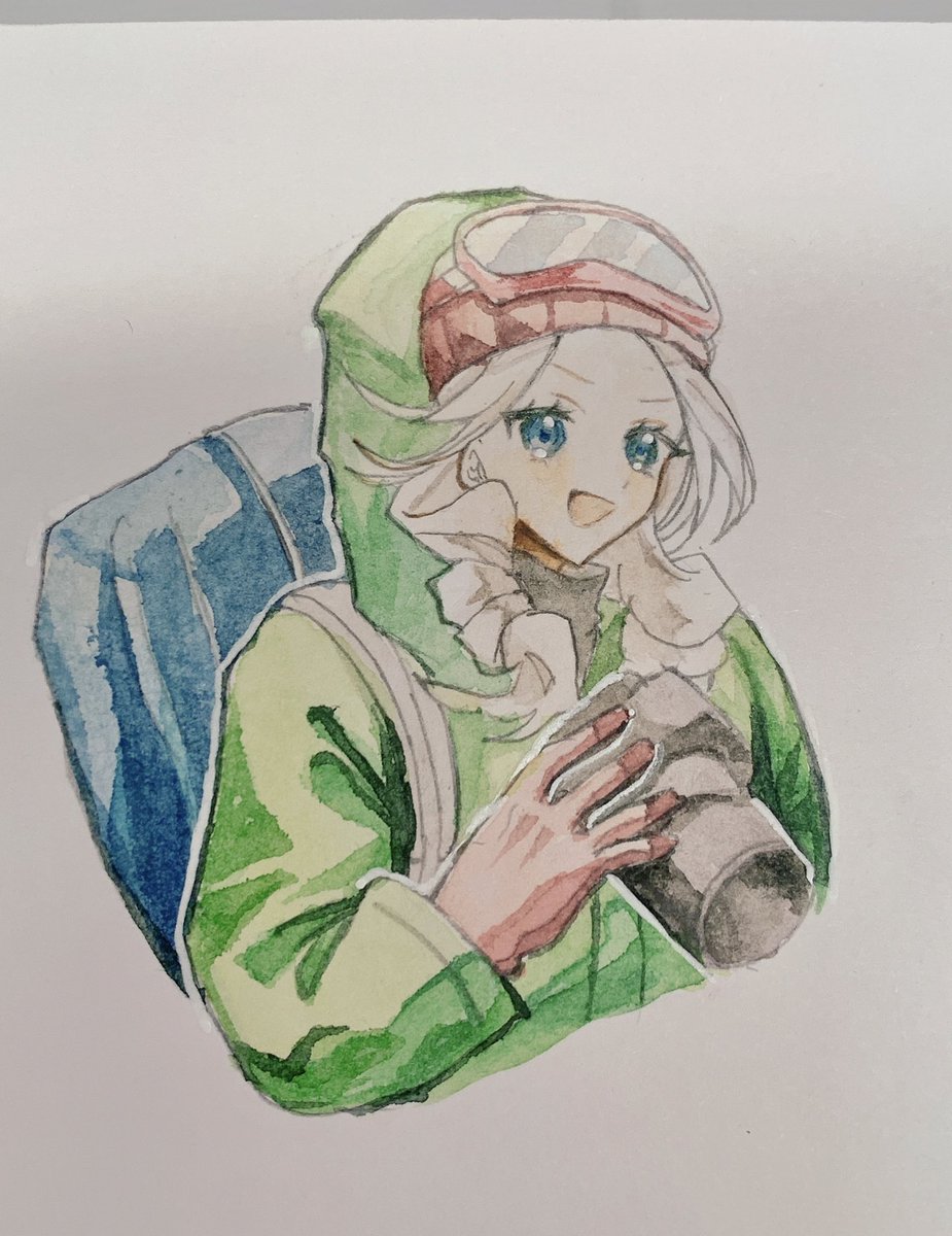 1girl solo gloves smile open mouth blue eyes backpack  illustration images