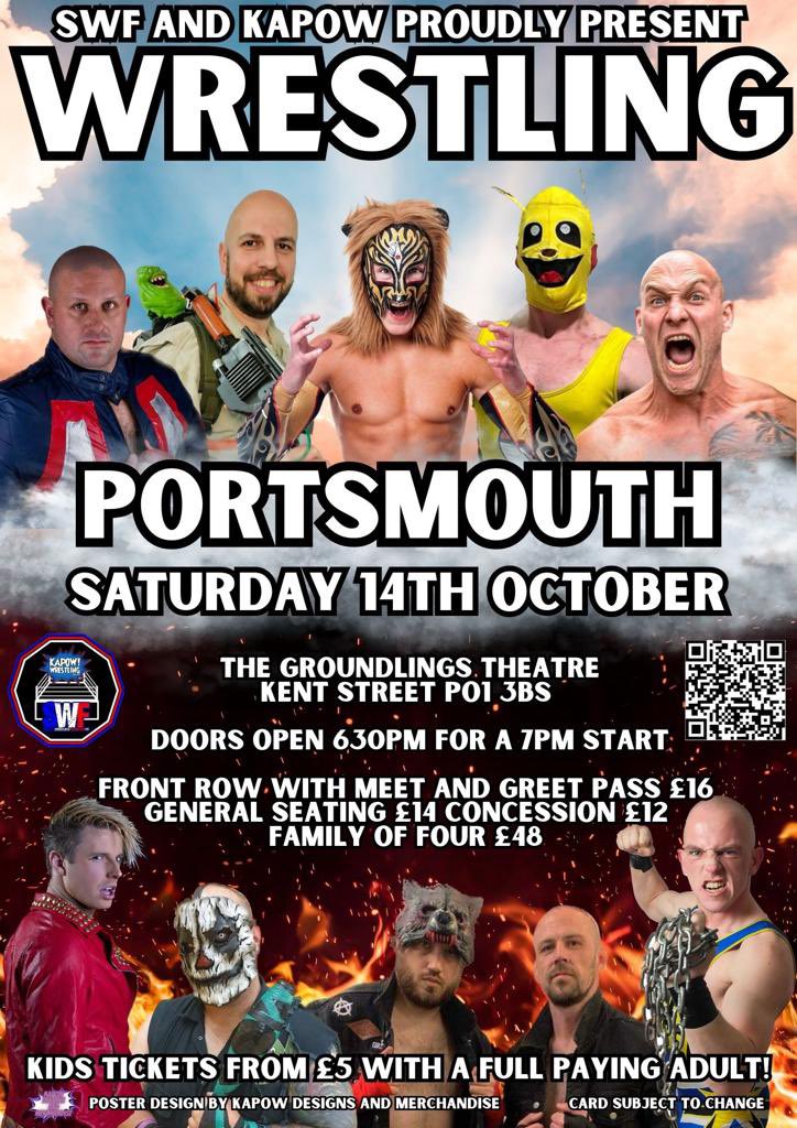 #tonight in #portsmouth @groundlings we’ve got another night of high flying hard hitting family entertainment! Still a few tickets available on the door- don’t miss out! #wrestling #wrestler #hampshire #entertainment #fun #champion