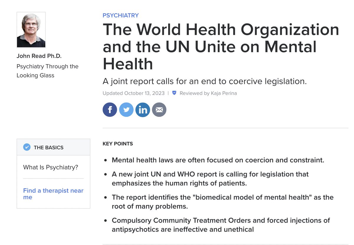 "The 184-page document boldly spells out, in considerable detail, why new legislation is needed, around the world, to transcend the medical model  espoused by drug companies, most psychiatrists, and even some psychologists." <a href="/ReadReadj/">Dr John Read</a> 

psychologytoday.com/us/blog/psychi…