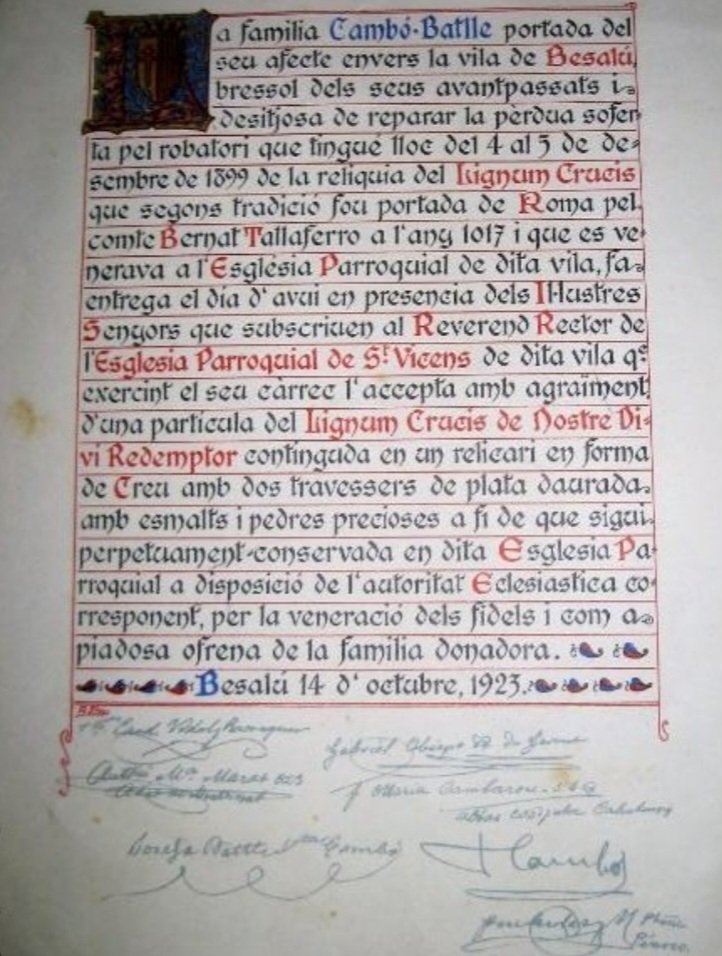 Balateu's tweet photo. Tal dia com avui, de fa 100 anys, la família Cambó-Batlle feia donació a la parròquia i, al poble de Besalú, d'un nou reliquiari de la Veracreu amb una nova relíquia del Lignum-Crucis (1923 - 2023).
#Besalú #Cambó #Veracreu #LignumCrucis #Centenari 
@Aj_Besalu @AmicsdeBesalu https://t.co/llBKNGB2n6