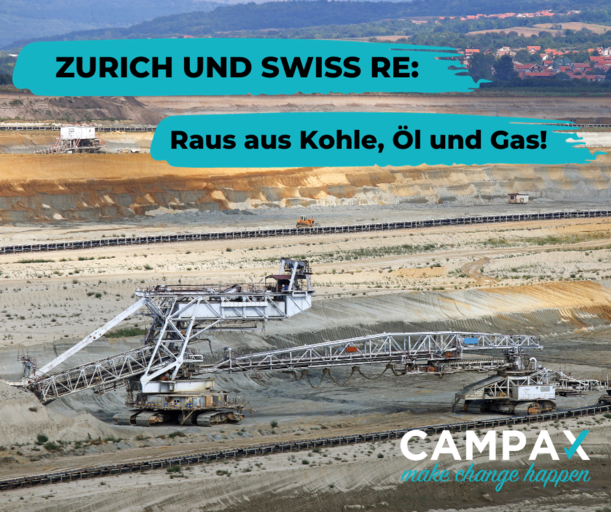 campaxorg's tweet photo. Versicherungen könnten eine Schlüsselrolle einnehmen im Kampf gegen den Klimawandel. 
Wir fordern von der @zurich_ch und der @SwissRe : Raus aus Kohle, Öl und Gas! Jetzt Petition unterschreiben: https://t.co/fLzObyuMcz

#stopinsuringfossilfuels #insureourfuture https://t.co/HBqQDss9RR