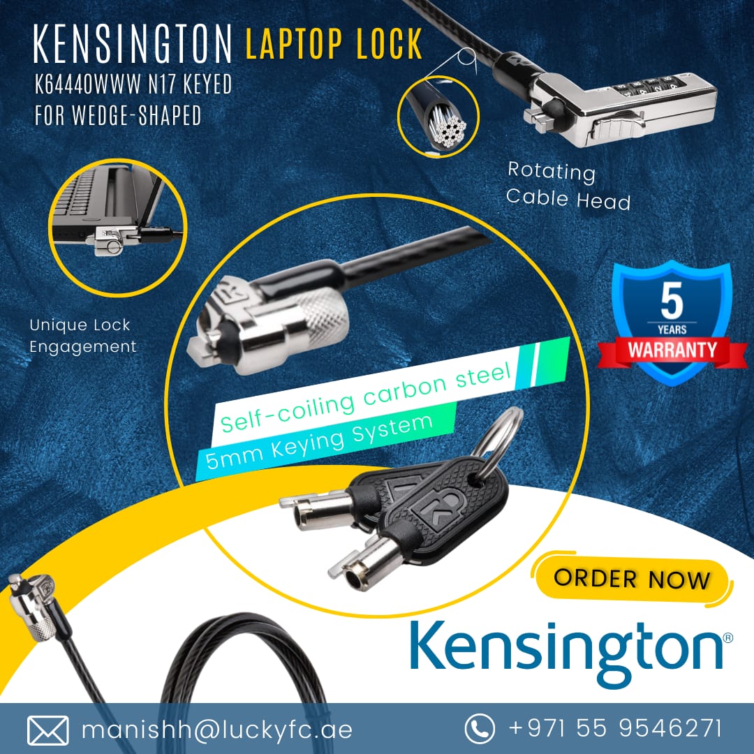 LuckyFalconcom's tweet image. Slim N17 2.0 Keyed Laptop Lock for Wedge- Shaped Slots
Unmatched security meets sleek design! 🛡️ Introducing the Kensington K64440WW Slim N17 2.0 Keyed Laptop Lock, tested and approved by Dell. 
#KensingtonSecurity #LaptopLock #GulfTech #MiddleEastSecurity #InnovationMatters