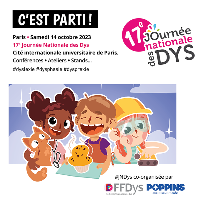 Journée nationale des #Dys C'EST PARTI !
Consultez le PROGRAMME de la journée sur ffdys.com/14-octobre-202…
#JNDys co-organisée par <a href="/FFDysfrance/">FFDys</a> et #POPPINS 
#troublesdys #événement #paris #jndys2023